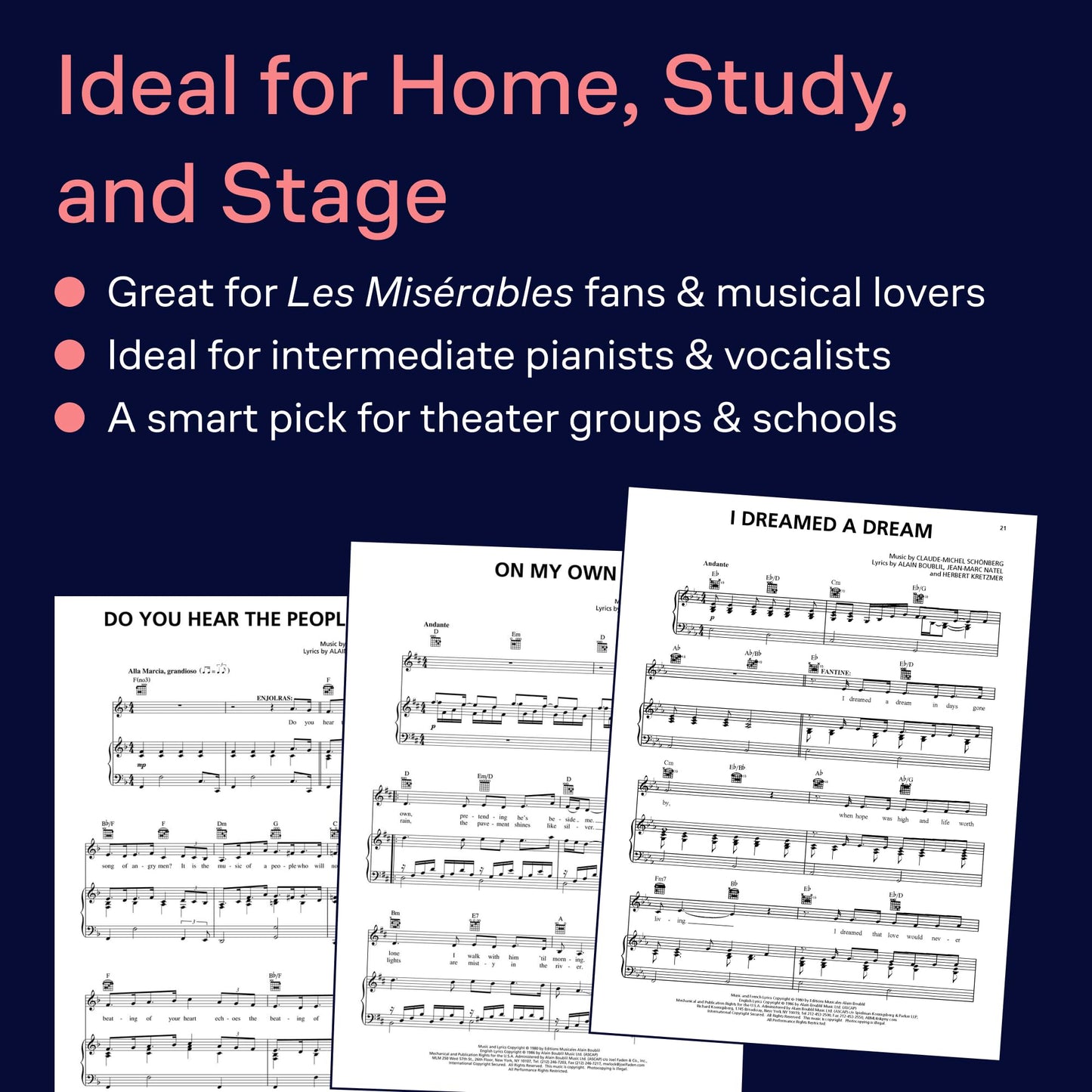 Les Misrables Vocal/Piano Selections  Broadway Musical Sheet Music Book for Singers and Pianists  Authentic Piano Vocal Arrangements  Great for Practice, Auditions, and Performances