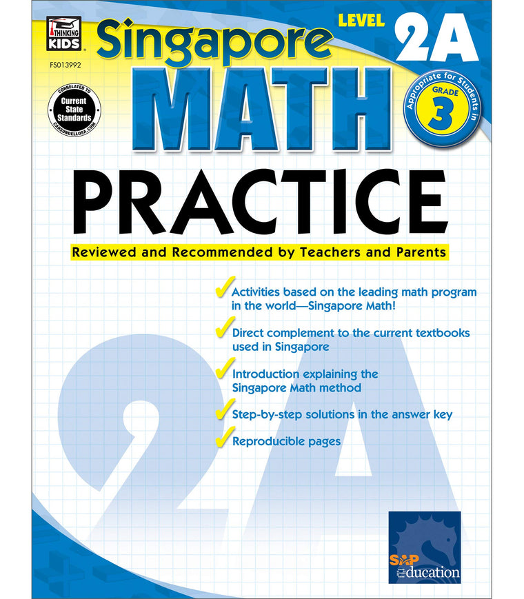Singapore Math Practice Workbook-Level 2A Grade 3 Math Book, Adding and Subtracting Within 1,000, Multiplying, Dividing, Measuring Length and Mass (128 pgs)