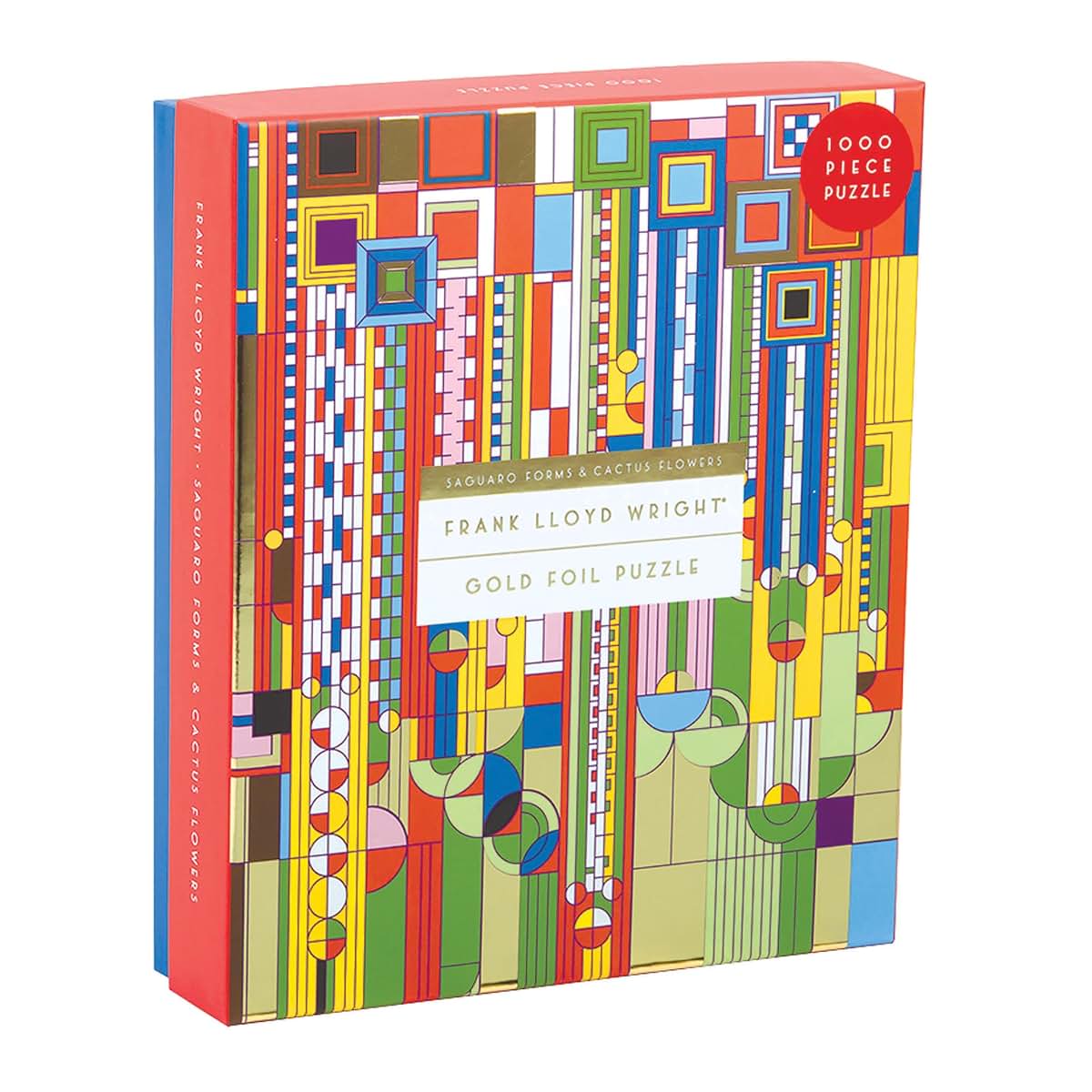 Galison Frank Lloyd Wright Saguaro Forms and Cactus Flowers Gold Foil Puzzle, 1,000 Pieces, 20x27 - Fun, Relaxing and Challenging - Gold Foil Added to Image Brings New Flavor to Iconic Piece of Art