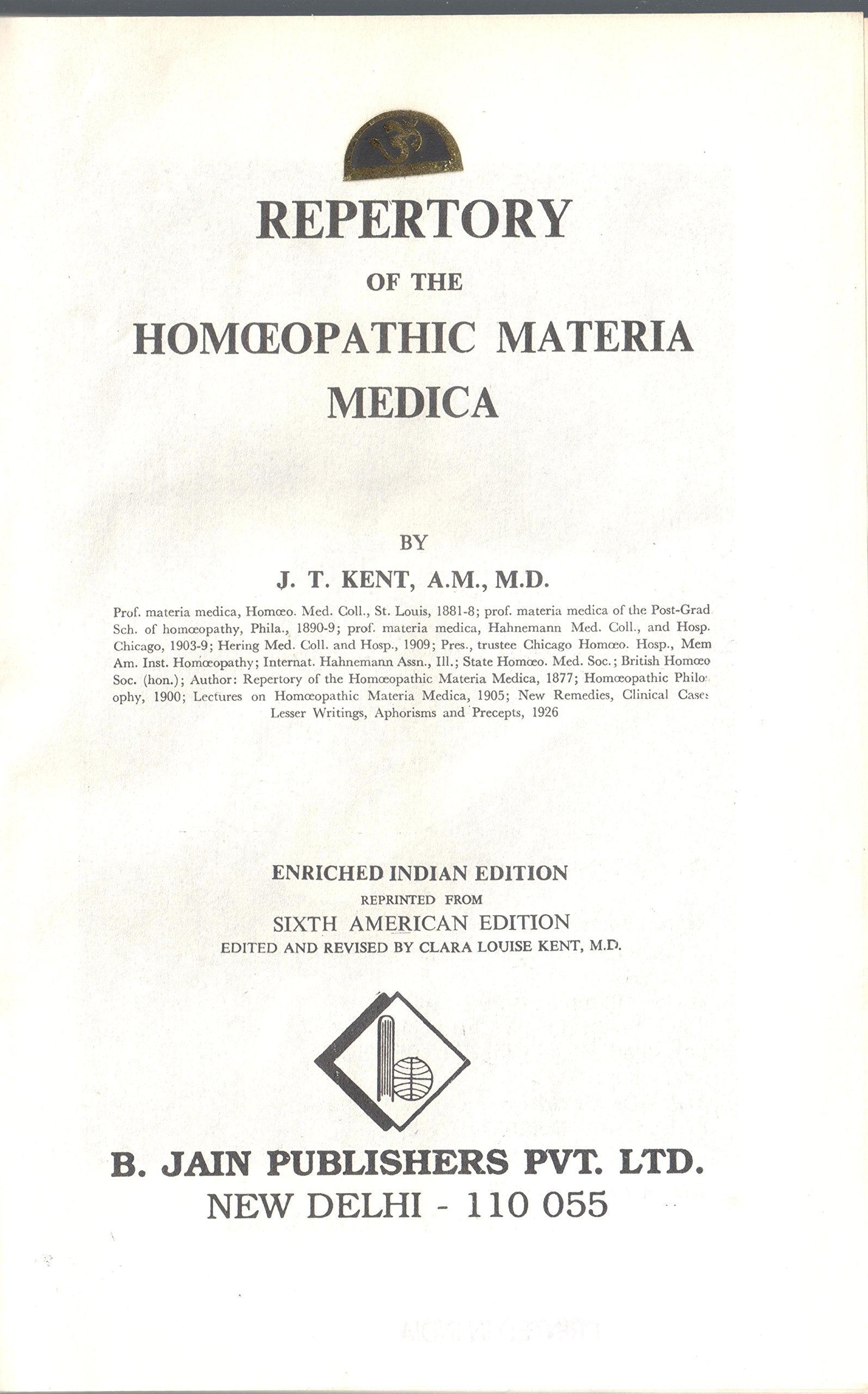 Repertory of the Homeopathic Materia Medica and a Word Index