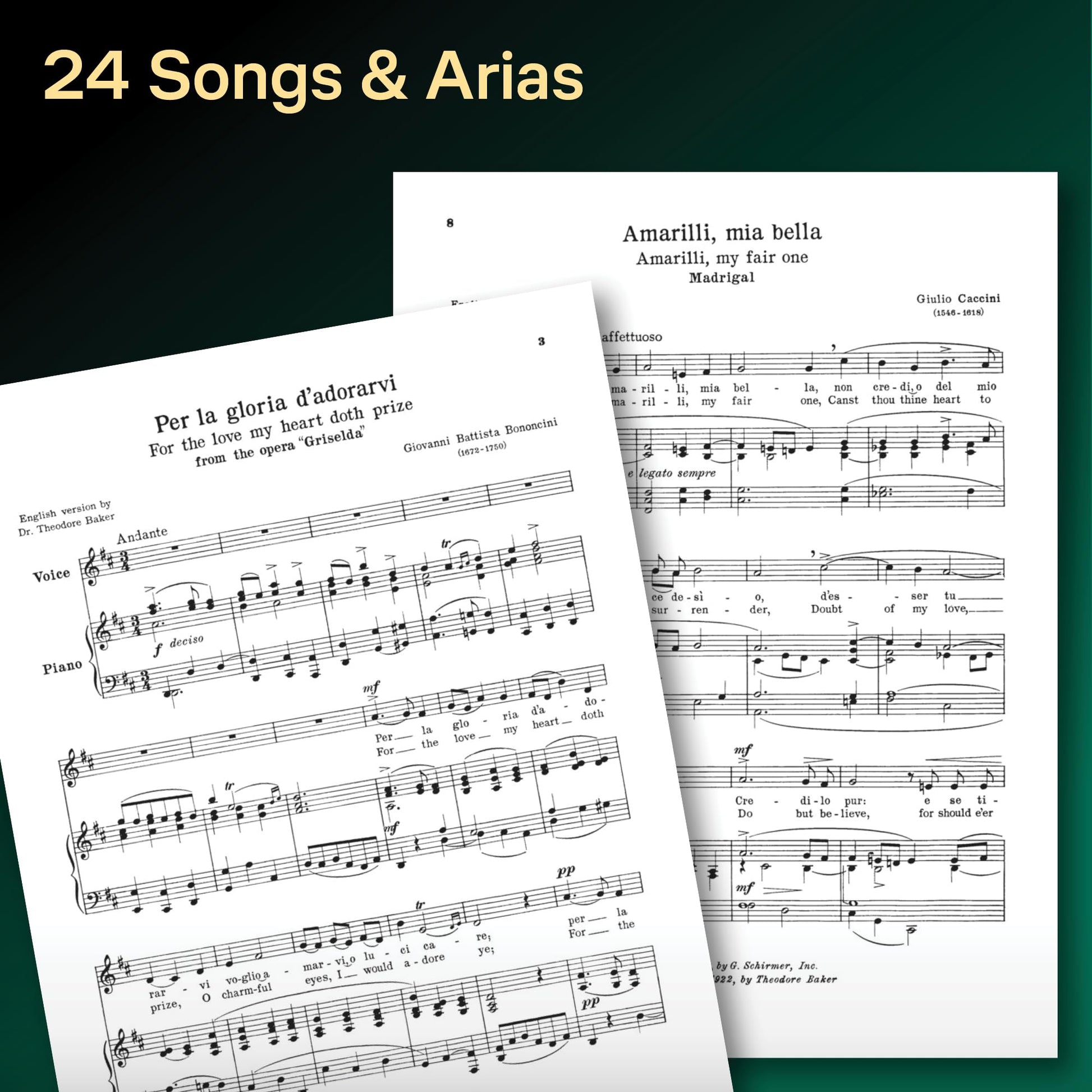 Twenty-Four Italian Songs and Arias for Medium Low Voice  Classical Vocal Sheet Music with Piano Accompaniment  Baroque and Opera Songbook for Students and Teachers  Schirmer Edition Vol. 1723