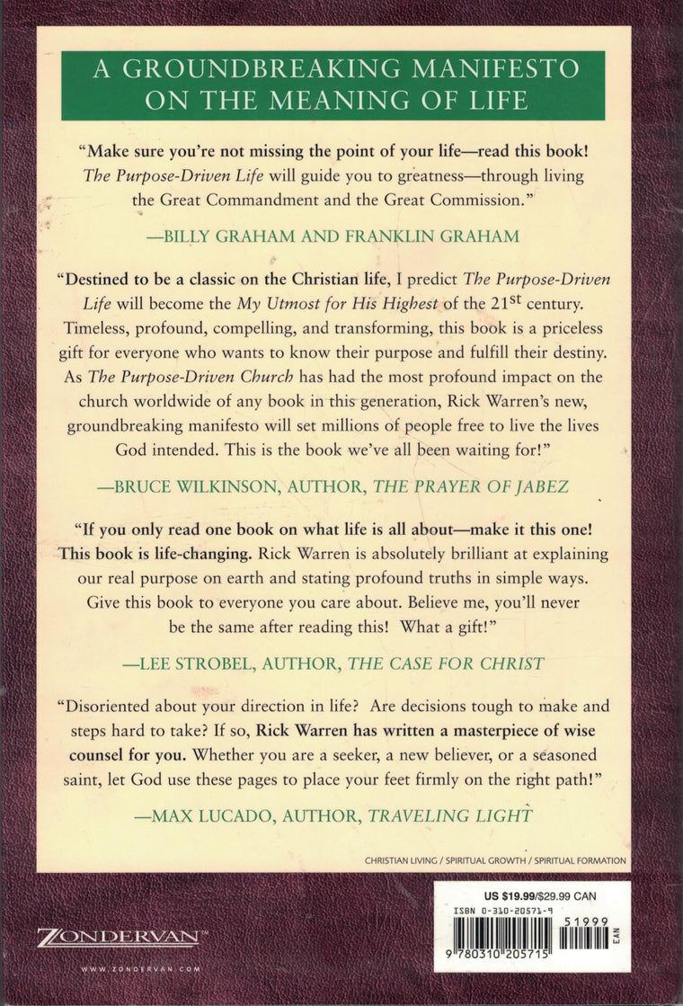 The Purpose Driven Life — back cover
