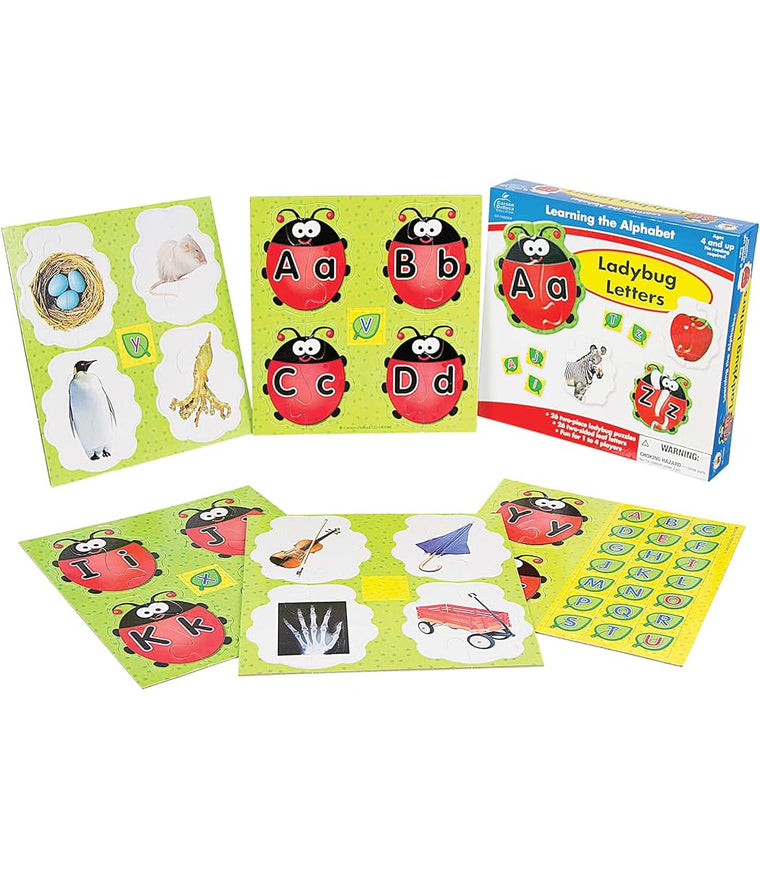 Carson Dellosa Ladybug Letters Alphabet Puzzle-Kids Alphabet Game With 26 2-Piece Ladybug Puzzles, 26 2-Sided Leaves With Alphabet Letters, 1-4 Players, Ages 4+