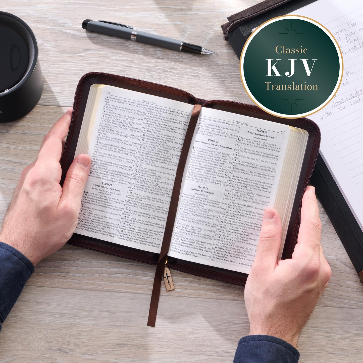 KJV Holy Bible, Compact Faux Leather Red Letter Edition - Ribbon Marker, King James Version, Burgundy/Saddle Tan, Zipper Closure (KJV Compact Editions)