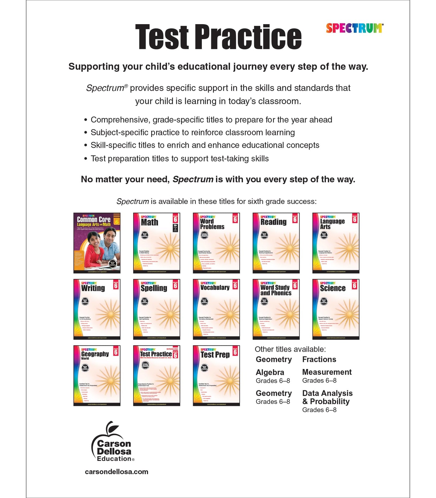 Spectrum Test Practice 6th Grade Workbooks All Subjects, Mat