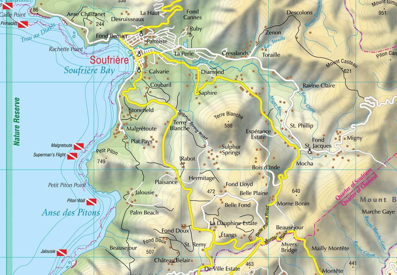 Saint Lucia Street Map With Index 1:45,000
