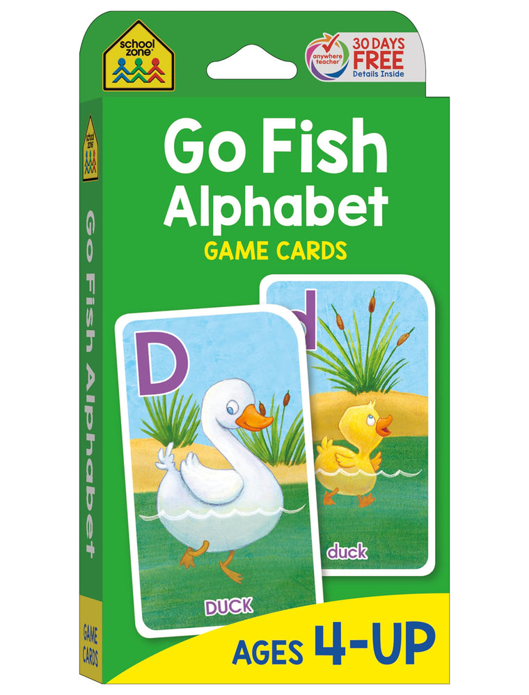 School Zone Go Fish Alphabet Game Cards: 56 ABC Flash Cards for Preschool & Kindergarten, Upper & Lowercase Letters, Phonics, Word-Picture Recognition, Parent & Baby Animals, Ages 4+
