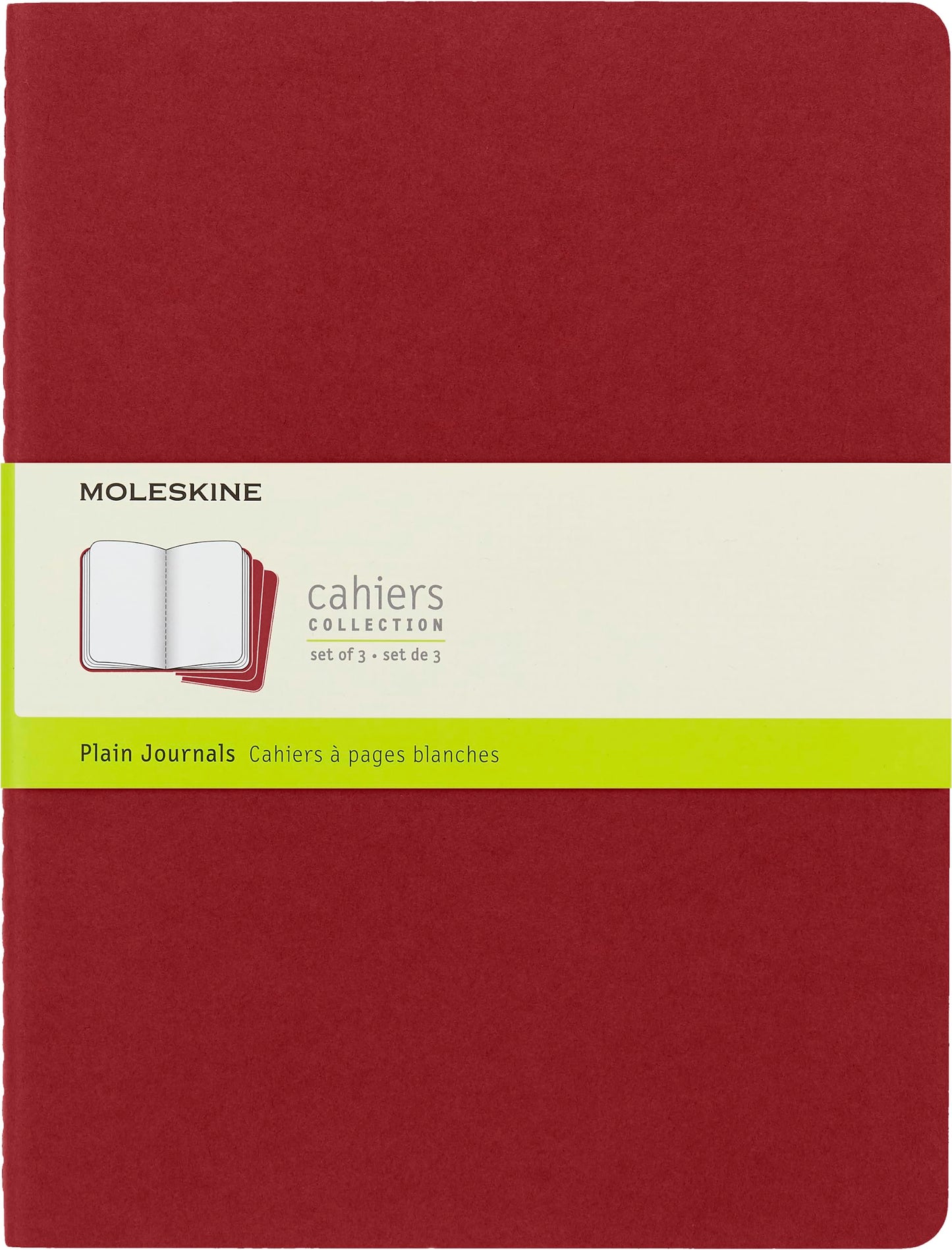 Moleskine Cahier Journal, Soft Cover, XL (7.5" x 9.5") Plain/Blank, Cranberry Red, 120 Pages (Set of 3)