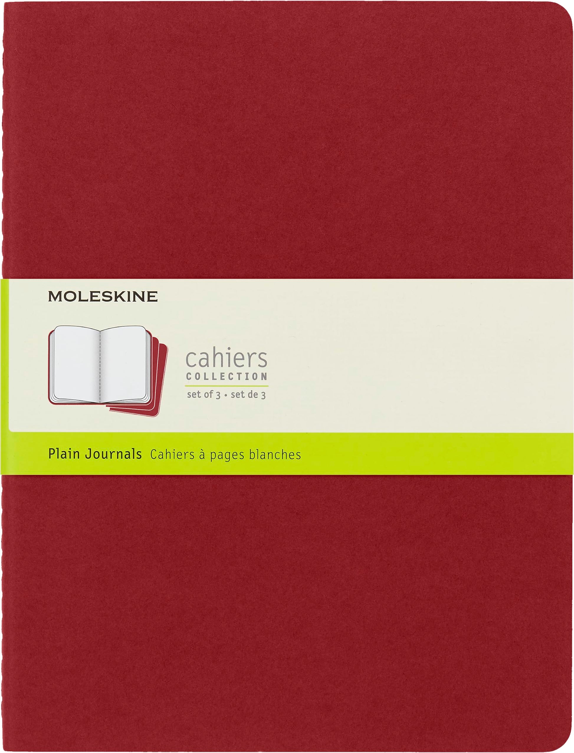 Moleskine Cahier Journal, Soft Cover, XL (7.5" x 9.5") Plain/Blank, Cranberry Red, 120 Pages (Set of 3)