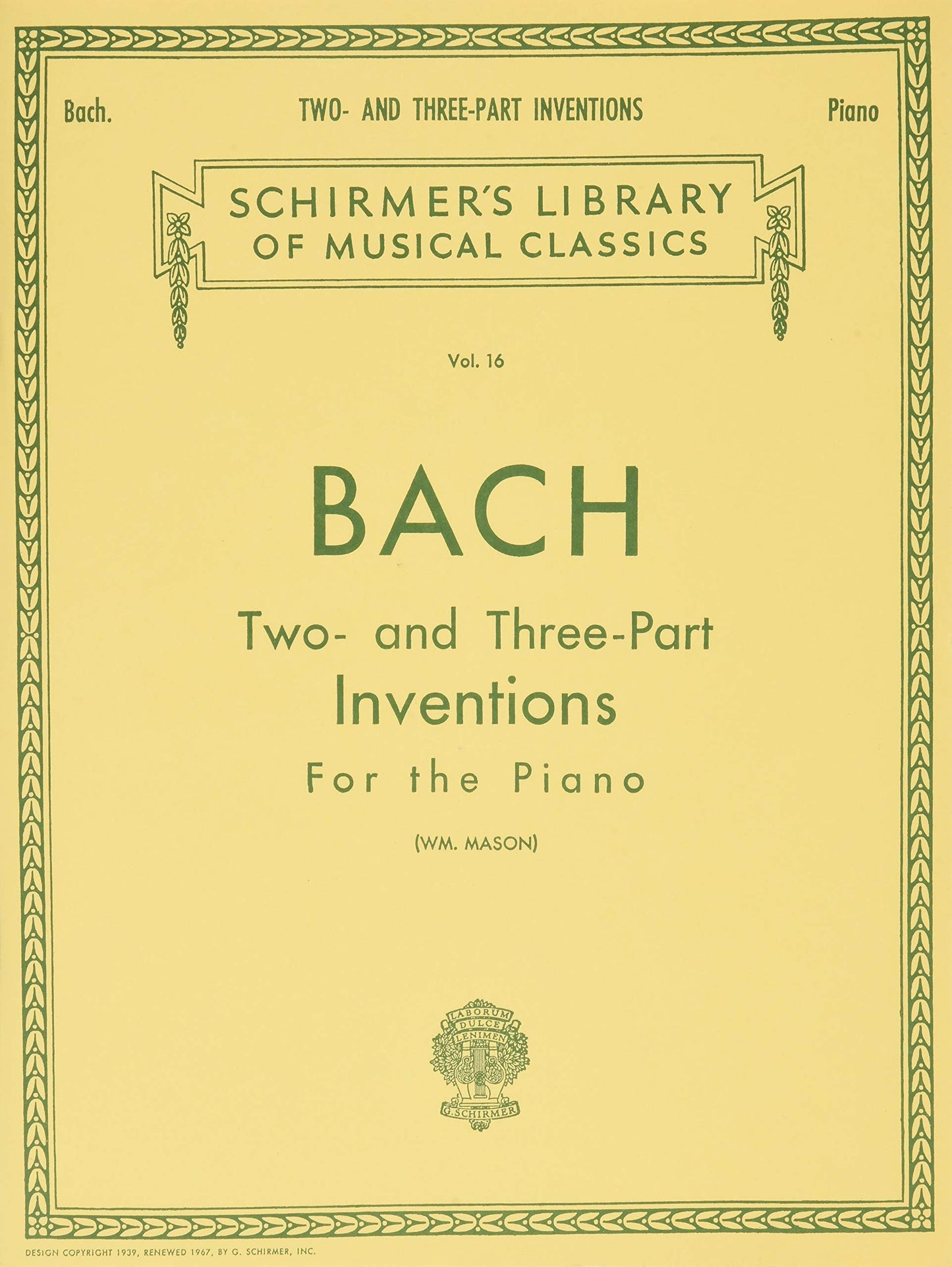 Bach - Two- and Three-Part Inventions for the Piano (Schirmer's Library of Musical Classics Vol. 16)
