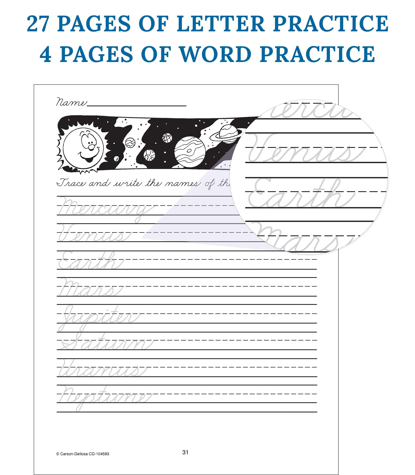 Carson Dellosa Grades 1-3 Beginning Traditional Cursive Handwriting Workbook, Writing Book With Dry Erase Number and Letter Tracing Activities, Classroom or Homeschool Curriculum