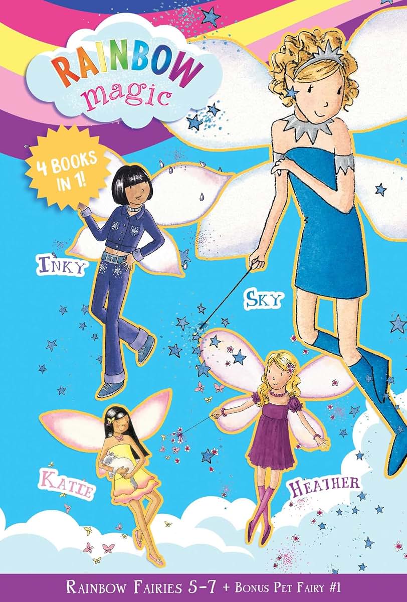 Rainbow Magic Rainbow Fairies: Books #5-7 with Special Pet Fairies Book #1: Sky the Blue Fairy, Inky the Indigo Fairy, Heather the Violet Fairy, Katie the Kitten Fairy