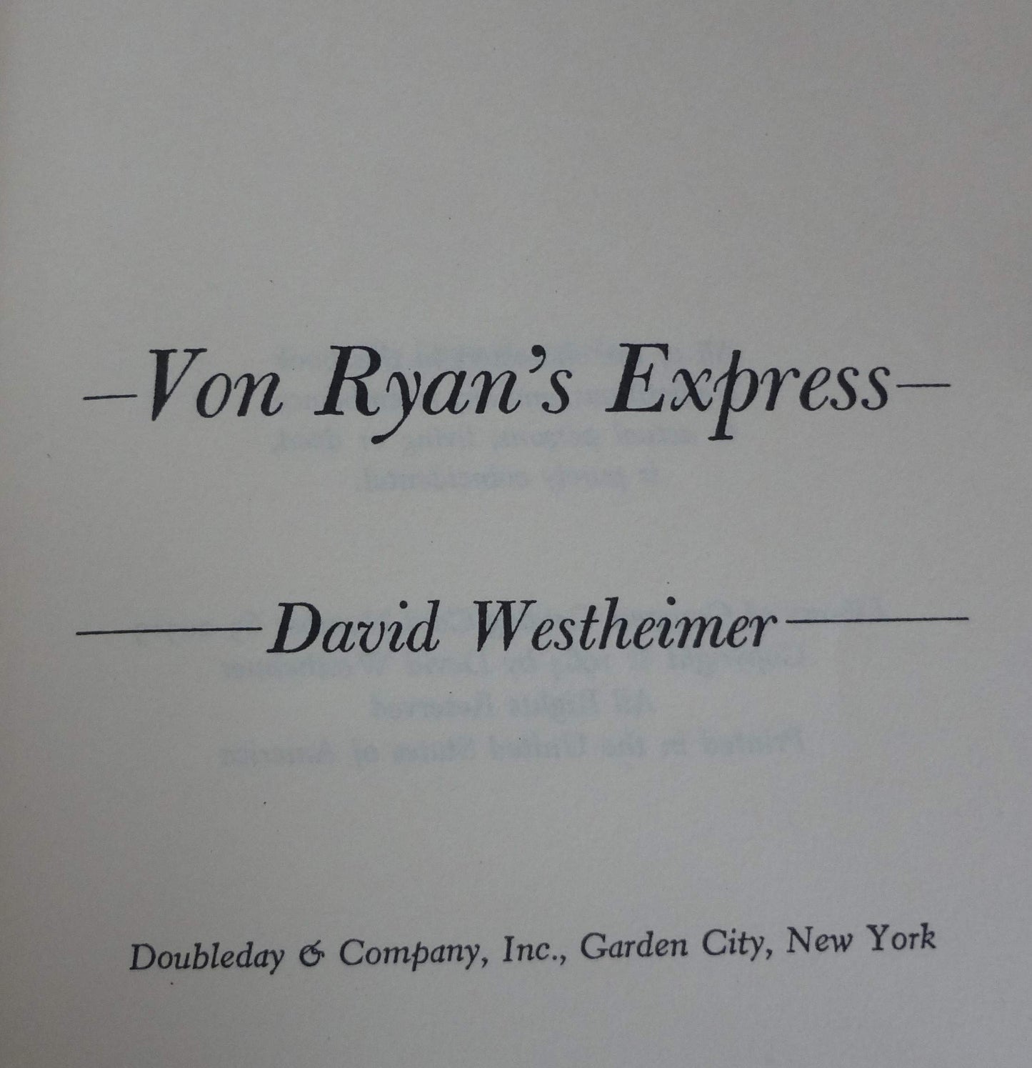 Von Ryan's Express by David Westheimer (Paperback)