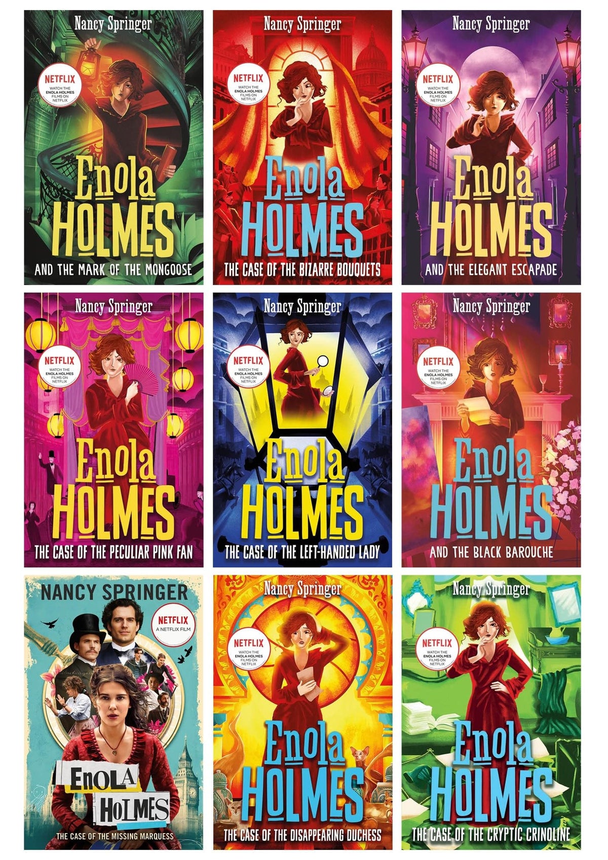 Enola Holmes 9 Books Collection Set (The Case of the Missing Marquess, The Case of the Left-Handed Lady, The Case of the Bizarre Bouquets, The Case of the Peculiar Pink Fan & 5 More)