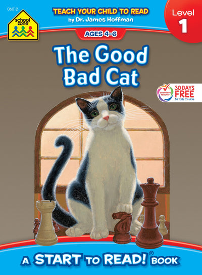 School Zone The Good Bad Cat, Start to Read! Book Level 1: 16 Pages, Kindergarten, Reading Book, Sight Words, Rhyming, Vocabulary, Sentence Structure, Ages 4-6 (Start to Read! Book Series)