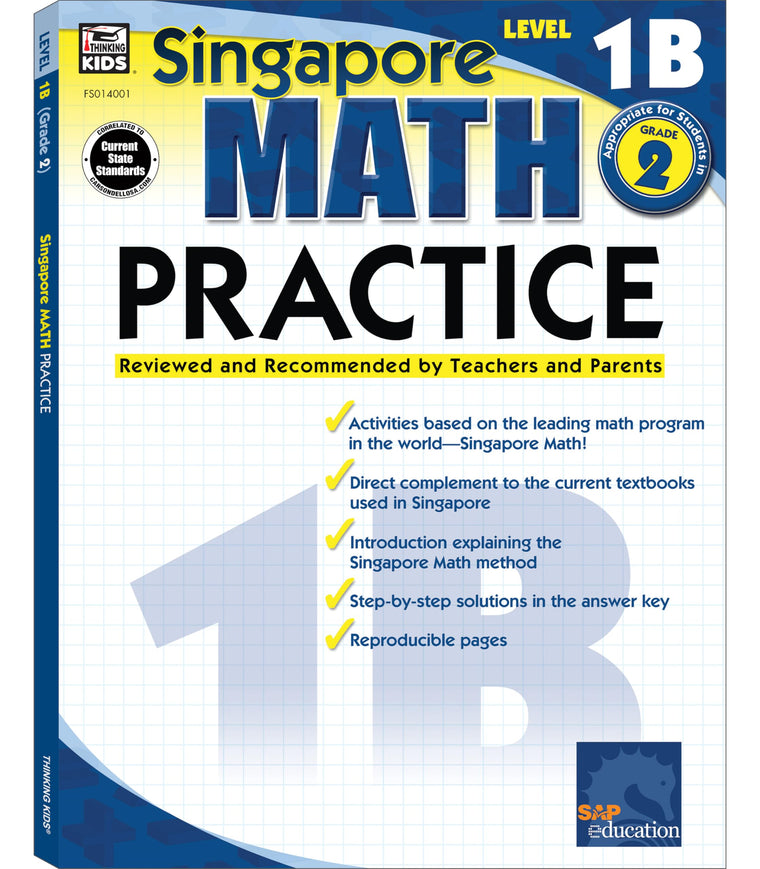 Singapore Math Practice Workbook-Level 1B, Grade 2 Math Book, Creating Picture Graphs, Multiplying and Dividing, Telling Time, Counting Money (128 pgs)