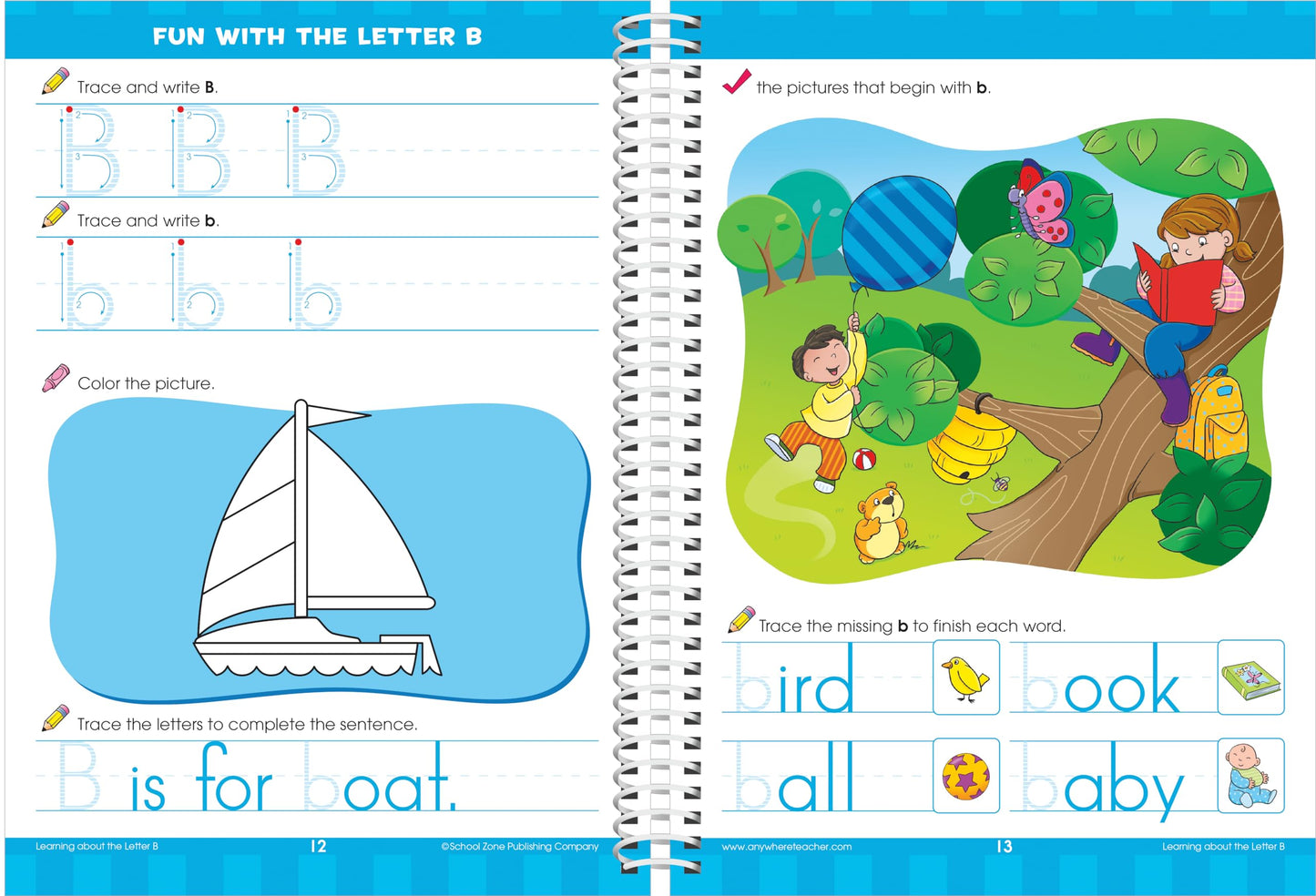 School Zone Big Kindergarten Workbook: 320 Spiral-Bound Pages, Early Reading and Writing, Numbers 0-20, Basic Math, Matching, Story Order, Ages 5-6