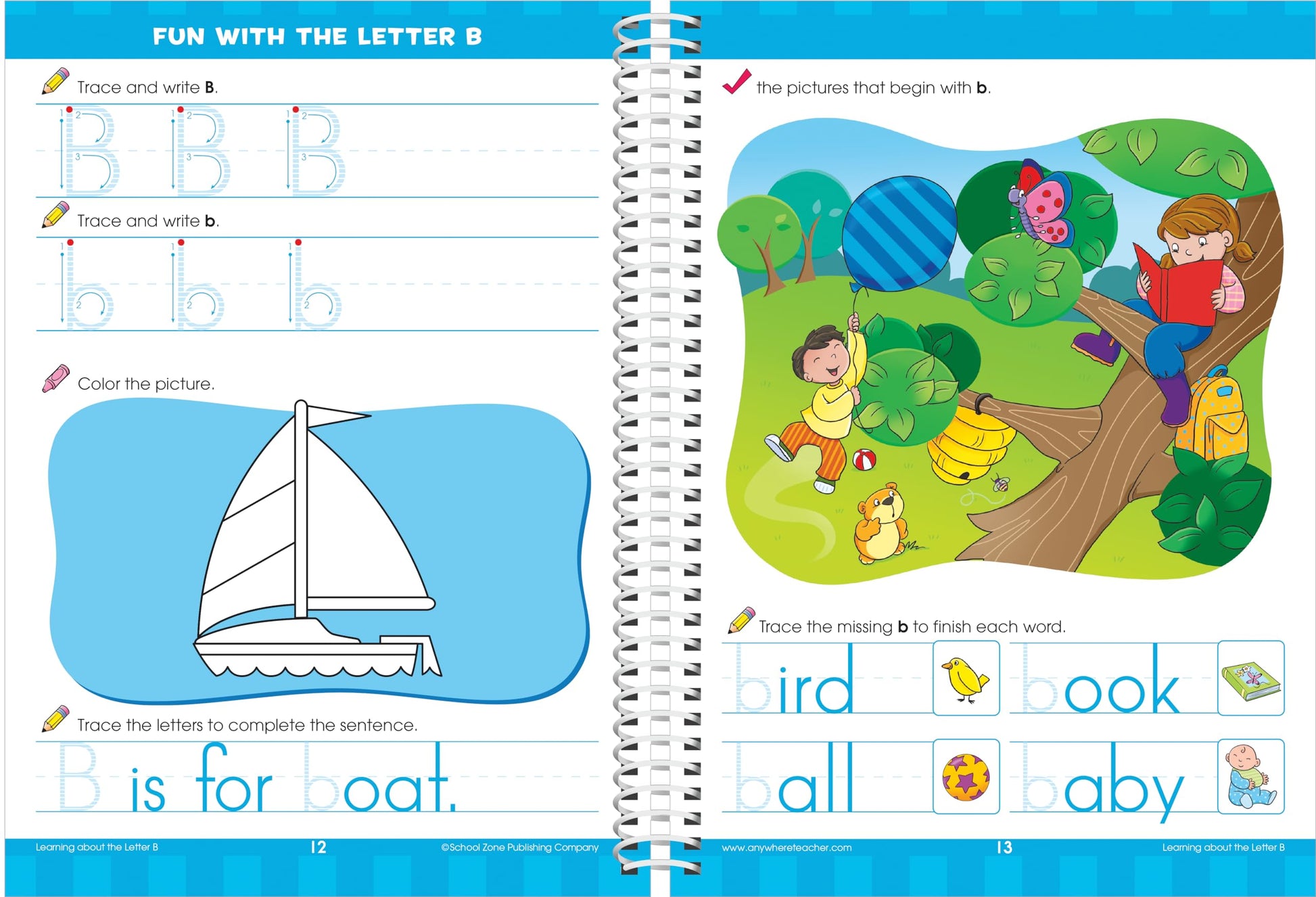 School Zone Big Kindergarten Workbook: 320 Spiral-Bound Pages, Early Reading and Writing, Numbers 0-20, Basic Math, Matching, Story Order, Ages 5-6