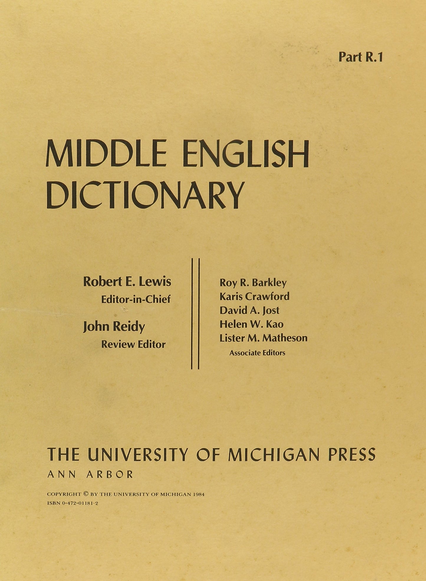 Middle English Dictionary (Volume R.1)