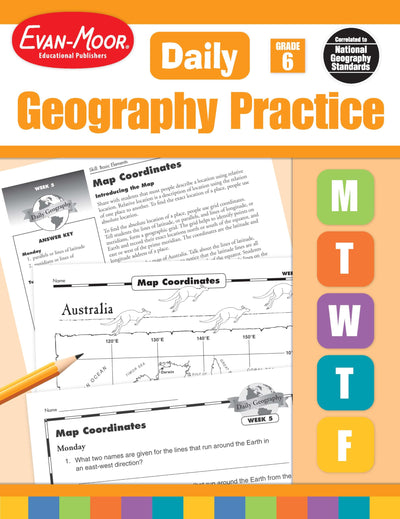 Evan-Moor Daily Geography Practice, Grade 6, Homeschooling and Classroom Resource Workbook, Reproducible Worksheets, Teaching Edition, USA, World, Continents, Oceans, Countries