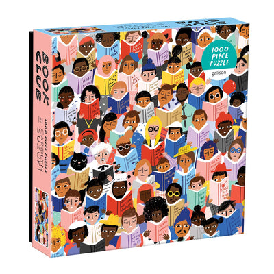 Galison Book Club Puzzle, 1,000 Pieces, 20 x 27'' - Colorful, Humorous Illustration of Hundreds of People Reading Books - Thick, Sturdy Pieces - Challenging, Makes a Great Gift, Multicolor