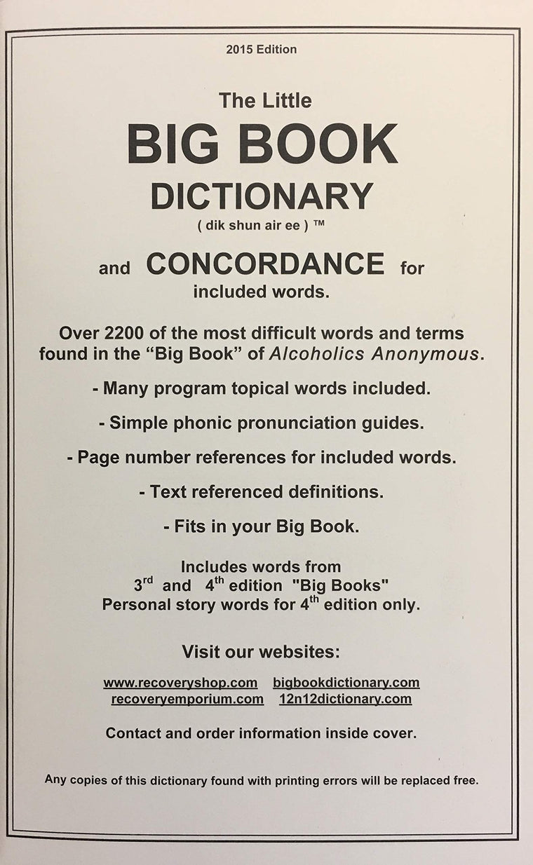 The Little BIG BOOK DICTIONARY and CONCORDANCE By Lyle P. Parkins 2015