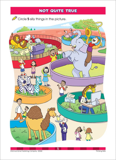 School Zone - Thinking Skills Workbook - 32 Pages, Ages 3 to 5, Preschool, Kindergarten, Observation, Problem-Solving, Picture Puzzles, Sequencing, and More (School Zone Get Ready! Book Series)