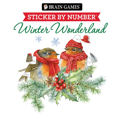 Brain Games - Sticker by Number Compact Edition: Winter Wonderland  7x7 Inches  Cozy Winter Activity, Travel Size Activity Book for Adults & Kids 7+