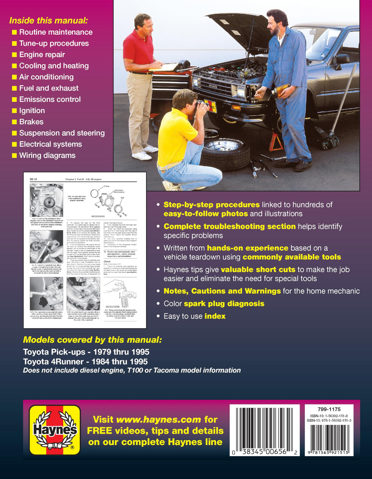 Toyota Pick-Ups (1979-1995) 4Runner (1984-1995) & SR5 Pick-Up (1979-1995) Haynes Repair Manual (Does Not Include Information Specific to Diesel Engines T100 or Tacoma Information)