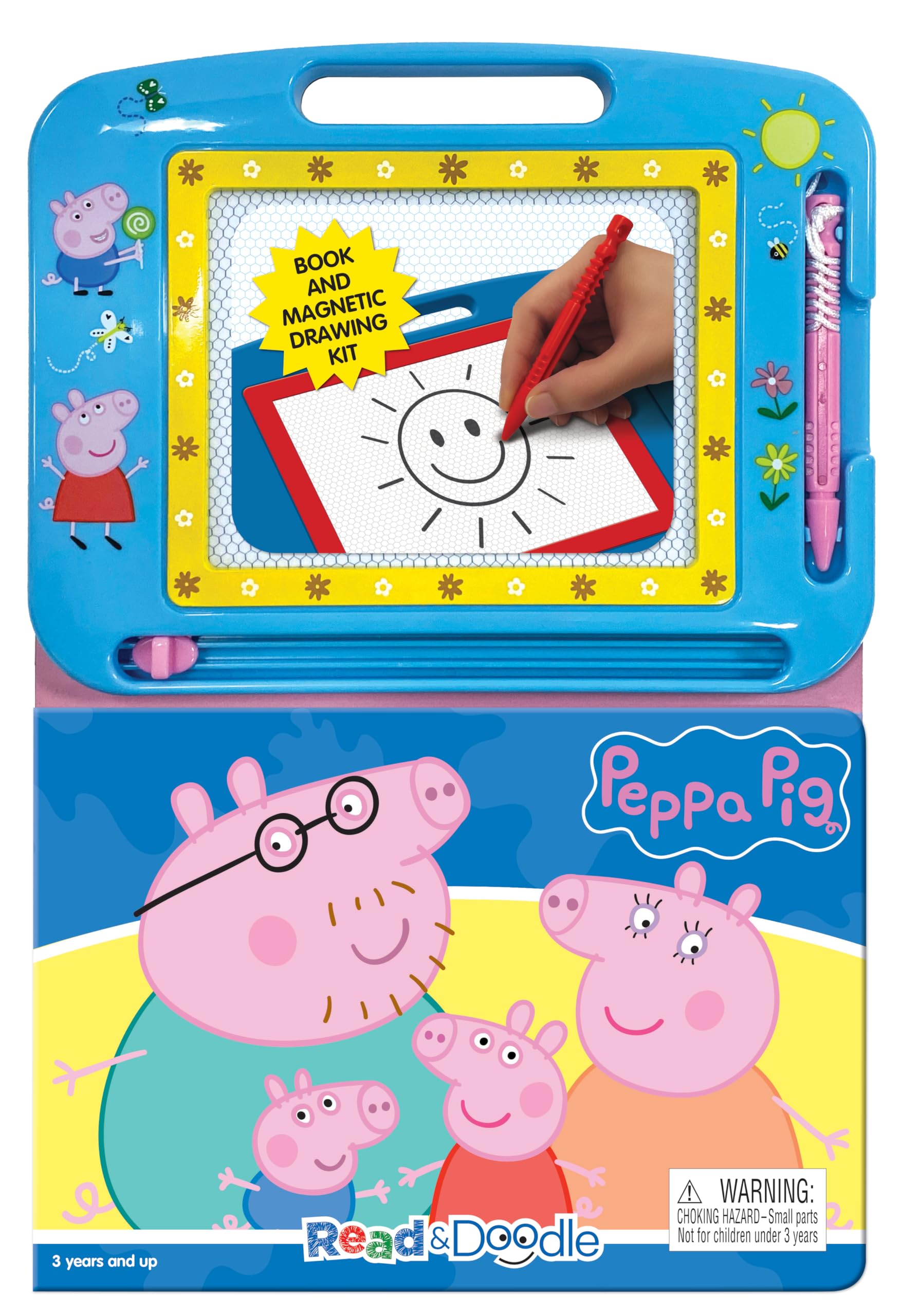 Peppa Pig Read & Doodle - Learning resources for kids, a magnetic drawing pad, an easy-to-use pen, 22-page board book for reading and drawing