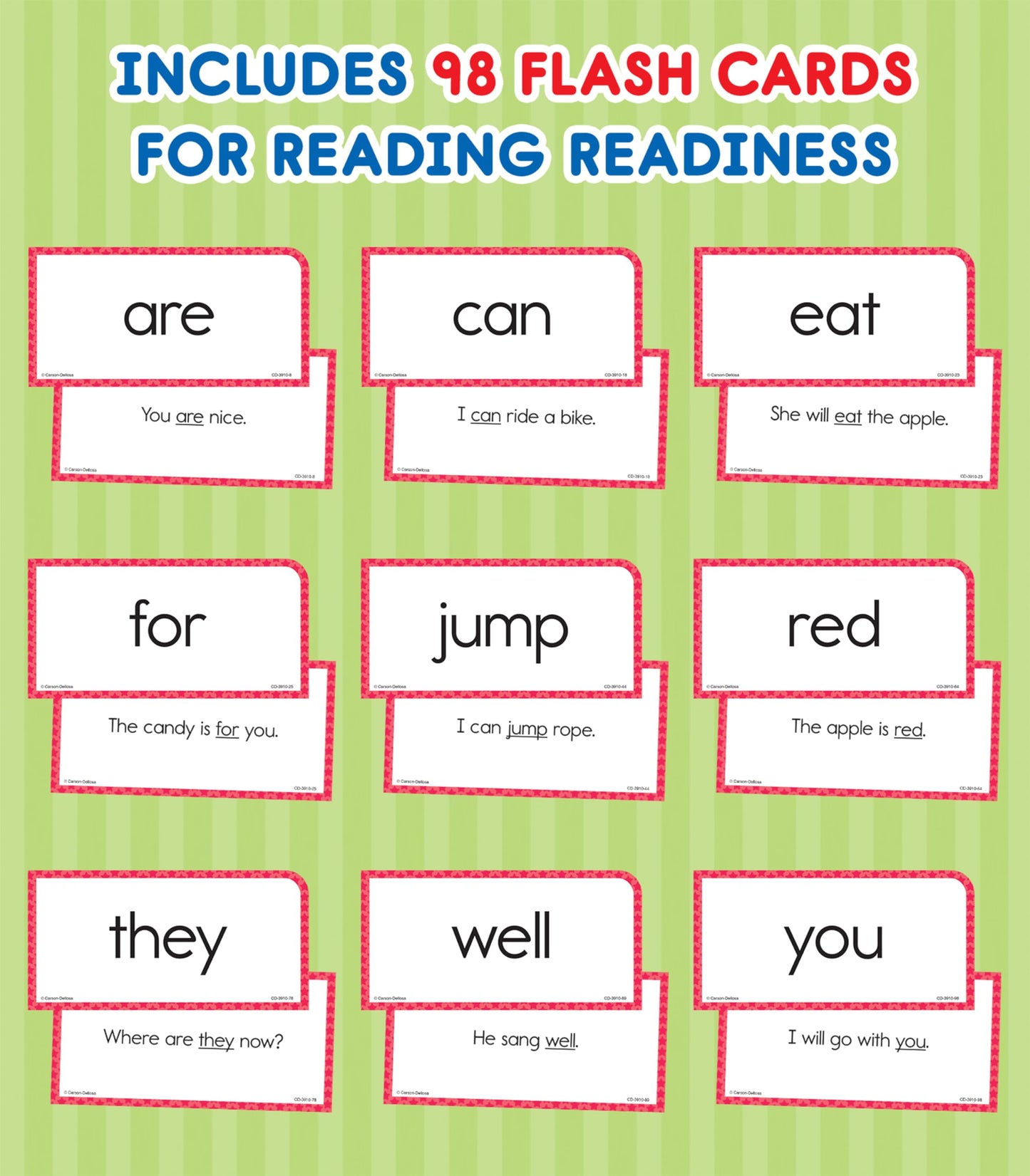 Carson Dellosa 102 Basic Sight Words Flash Cards Kindergarten, Flashcards for Kids Ages 6 and Up, Kindergarten Phonics and Vocabulary Learning Resources