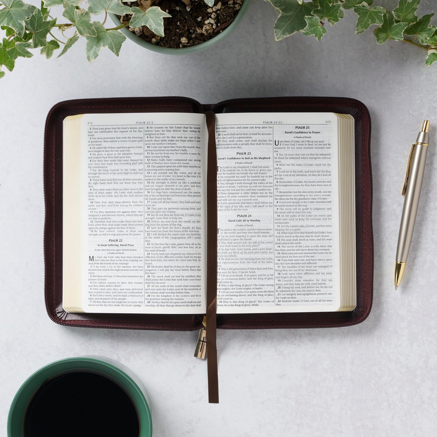KJV Holy Bible, Compact Faux Leather Red Letter Edition - Ribbon Marker, King James Version, Burgundy/Saddle Tan, Zipper Closure (KJV Compact Editions)