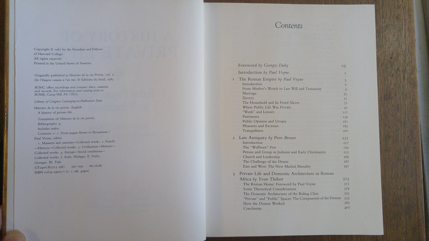 History of Private Life, Volume I: From Pagan Rome to Byzantium