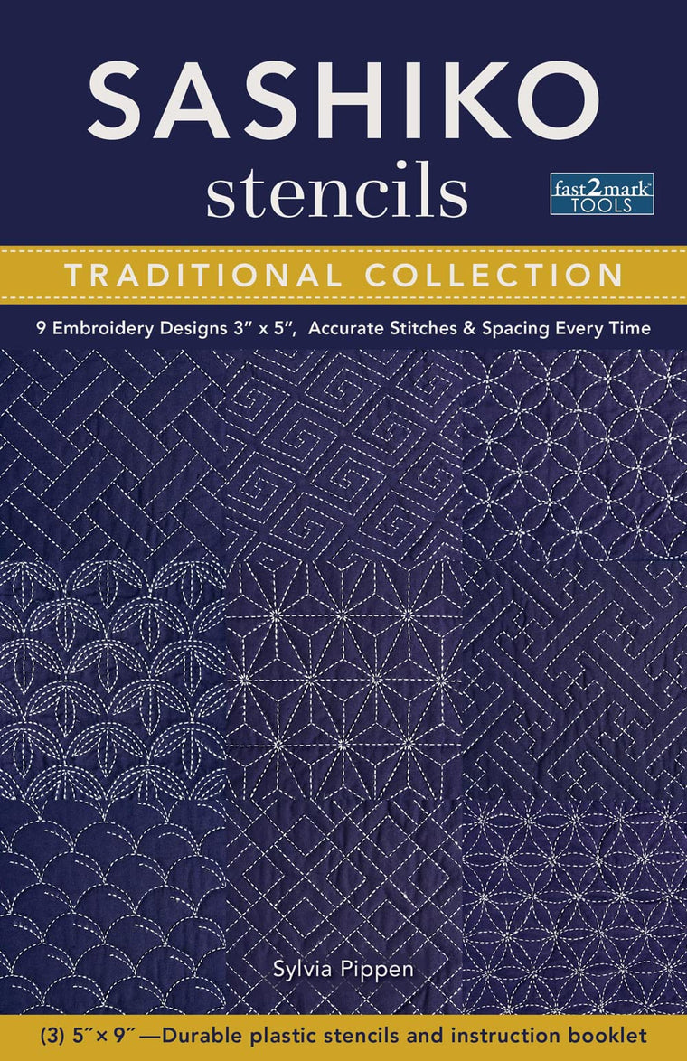 Sashiko Stencils, Traditional Collection: 9 Embroidery Designs 3" x 5", Accurate Stitches & Spacing Every Time (Fast2Mark)