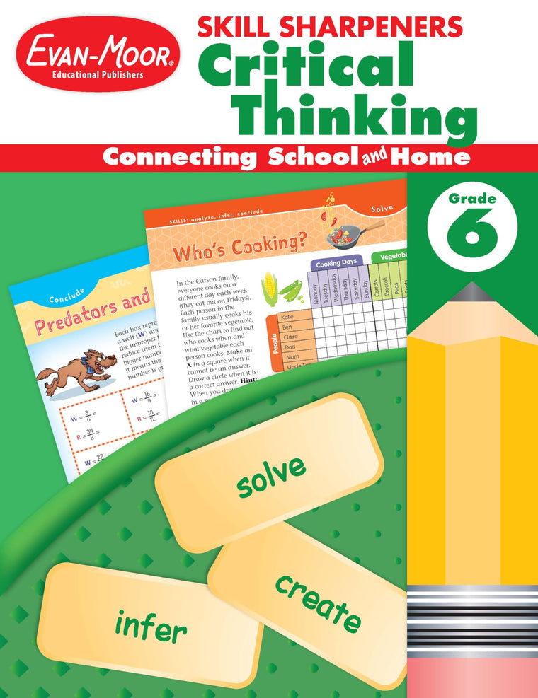 Evan-Moor Skill Sharpeners Critical Thinking, Grade 6 Workbook, Problem Solving Skills, Fun Activities, Higher-Order, Open-Ended Questions and Challenges, Science, Math, Social Studies, Language Arts