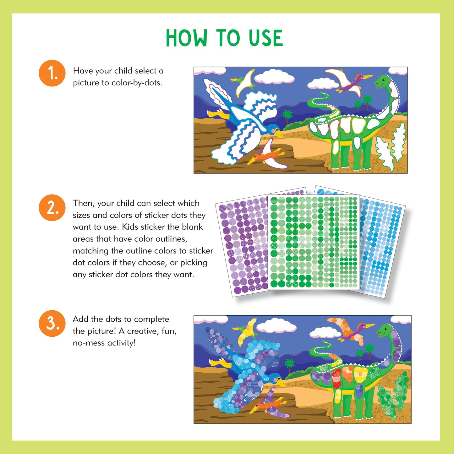Color-By-Dots Sticker Book - Dinosaurs (Use over 1,900 dot stickers to create 9 incredible scenes)
