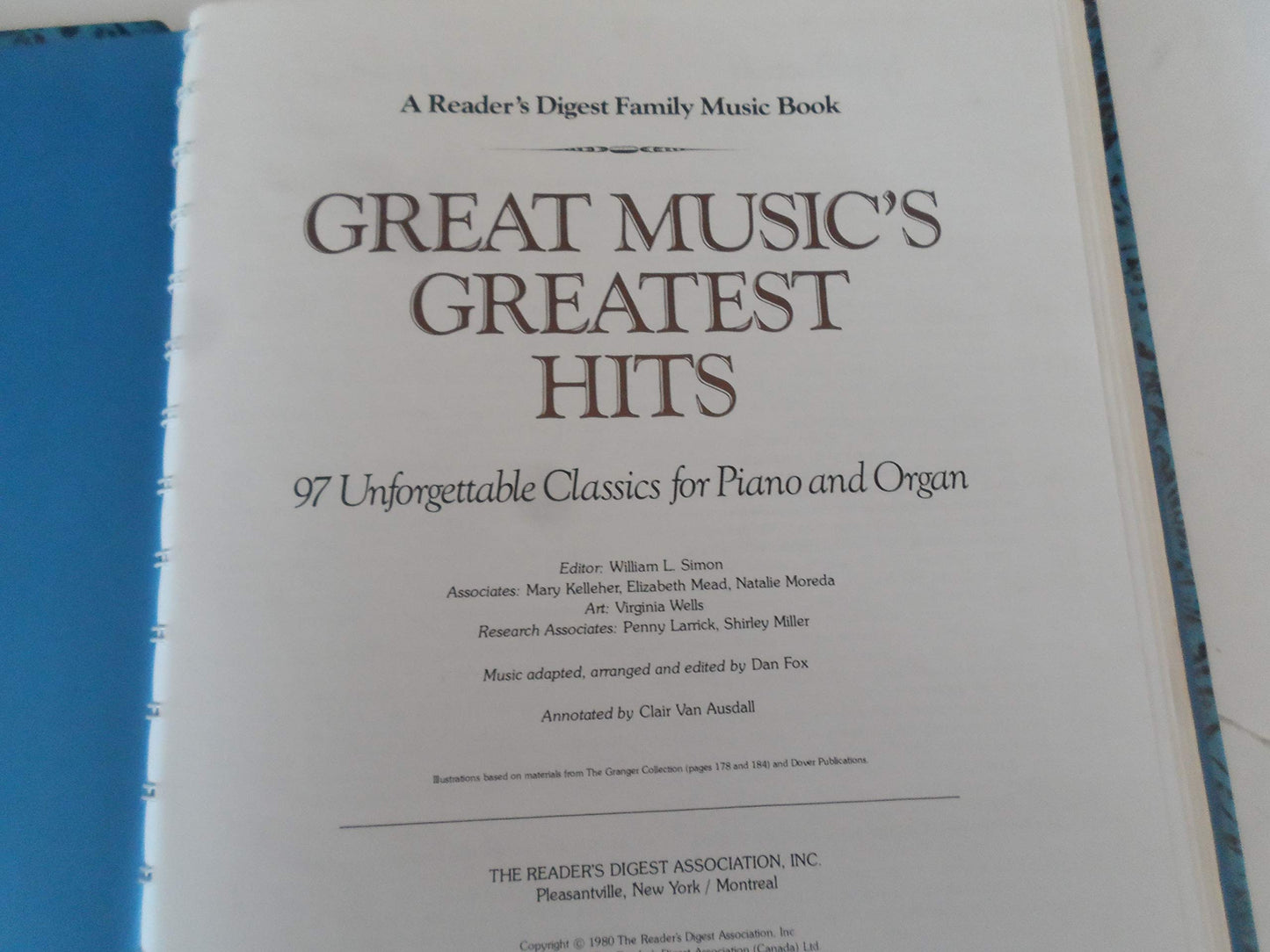 Great Music's Greatest Hits: 97 Unforgettable Classics for Piano and Organ (A Reader's Digest Family Music Book)
