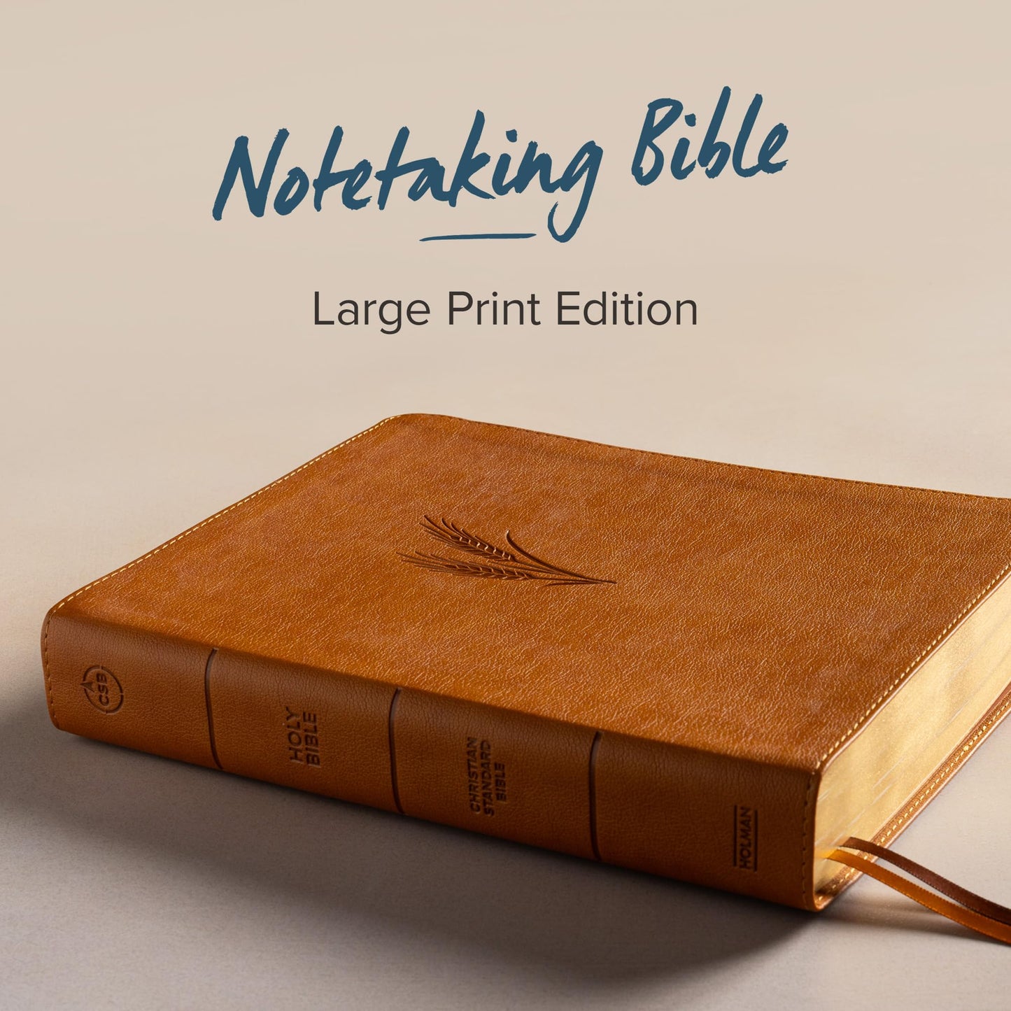 CSB Notetaking Bible, Large Print Edition, Camel LeatherTouch, Black Letter, Wide Margins, Journaling Space, Single-Column, Reading Plan, Easy-to-Read Bible Serif Type