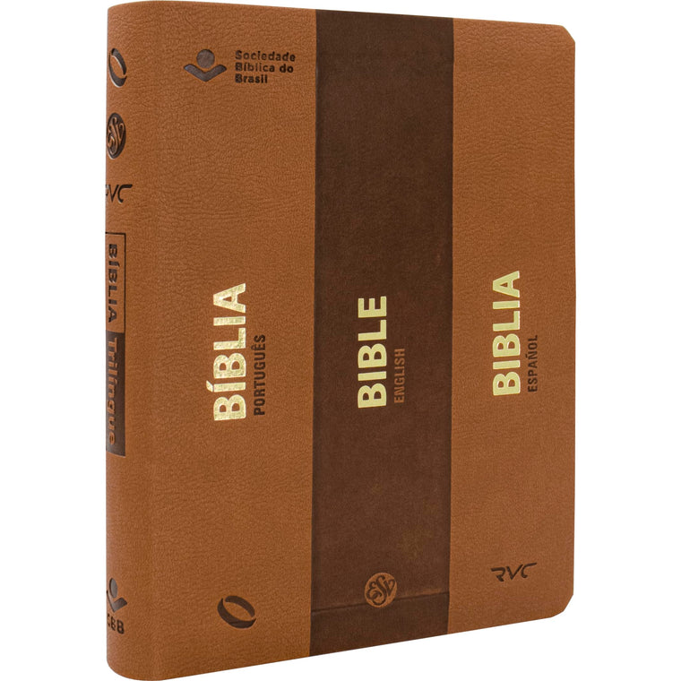 Biblia Trilíngue Portugus English Espaol NAA ESV RVC Marrón Símil Piel (English and Spanish Edition)