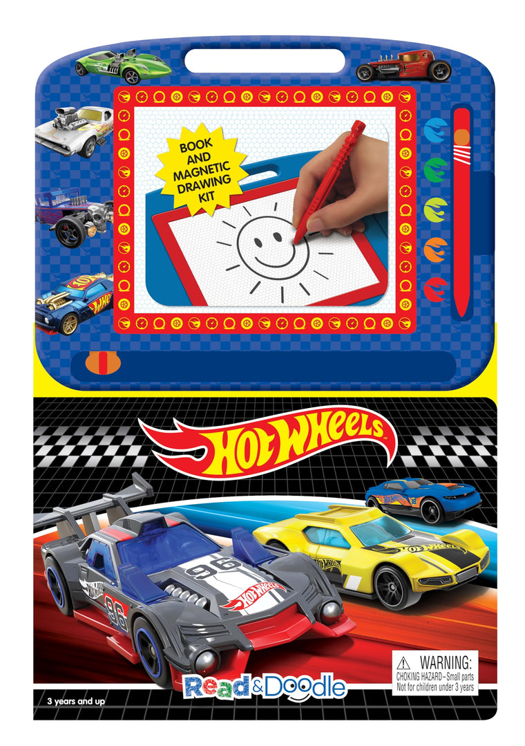 Hot Wheels Read & Doodle - Learning resources for kids, a magnetic drawing pad, an easy-to-use pen, 22-page board book for reading and drawing