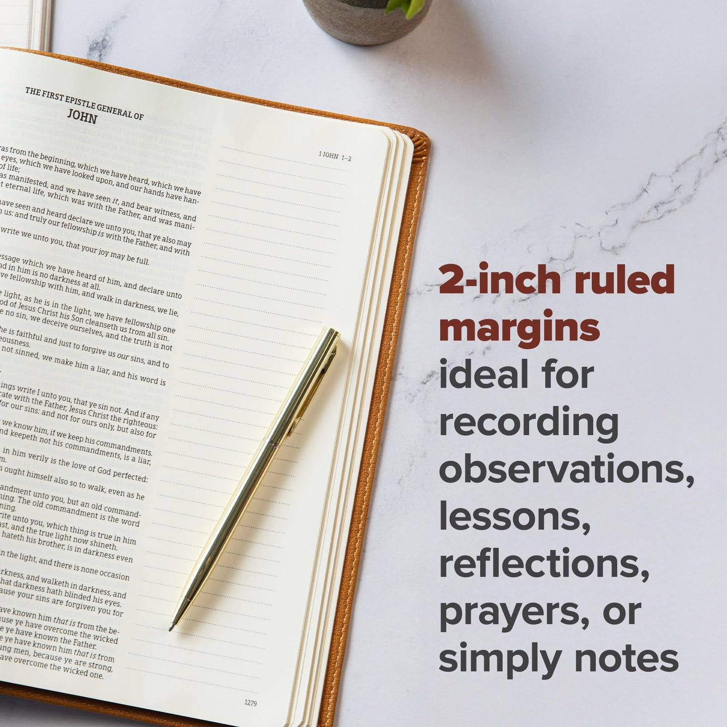 KJV Notetaking Bible, Large Print Edition, Camel LeatherTouch, KJV Holy Bible, Red Letter, Wide Margins, Journaling Space, Single-Column, Reading Plan, Easy-to-Read Bible MCM Type