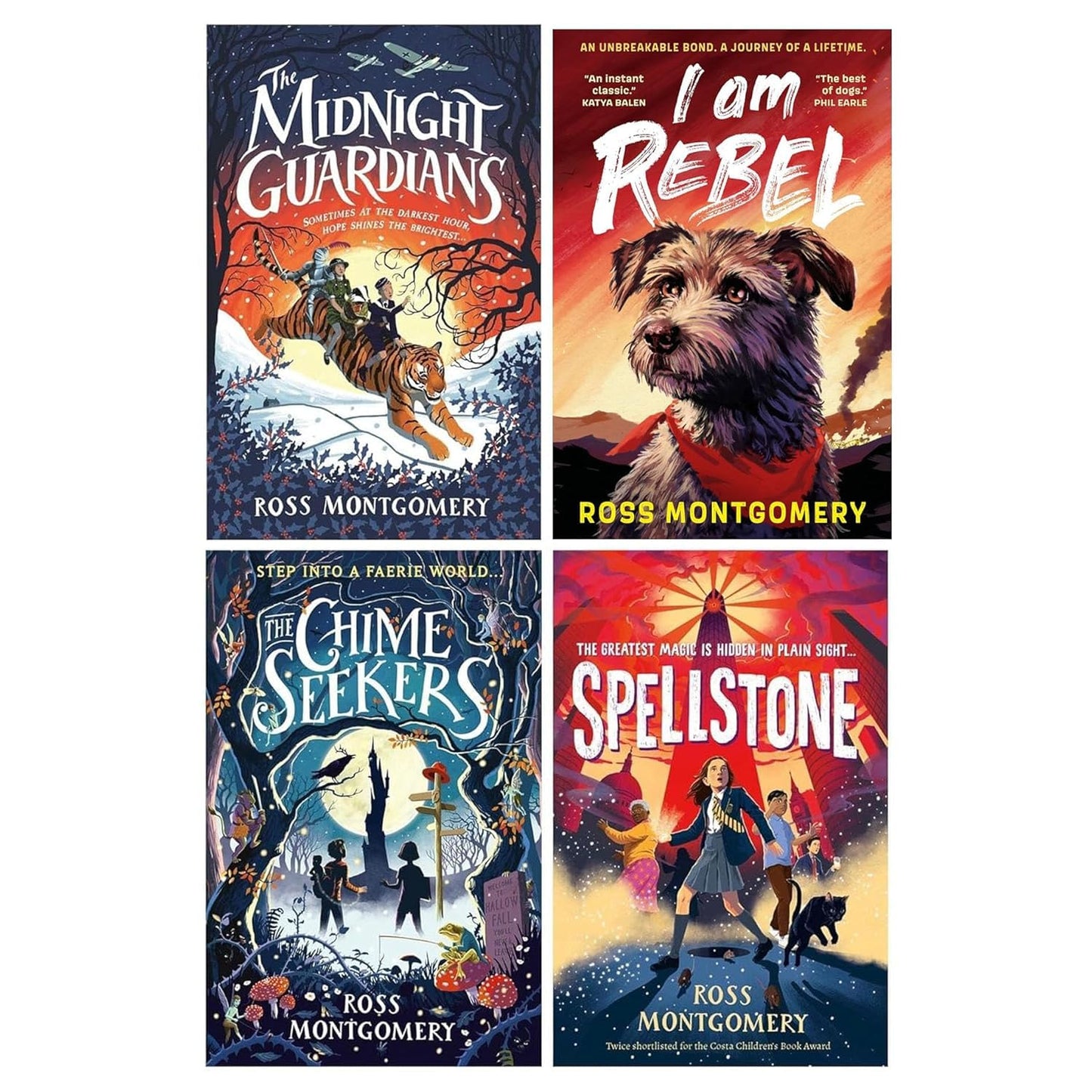 The Midnight Guardians, The Chime Seekers, Spellstone & I am rebel By Ross Montgomery 4 Collection Books Set
