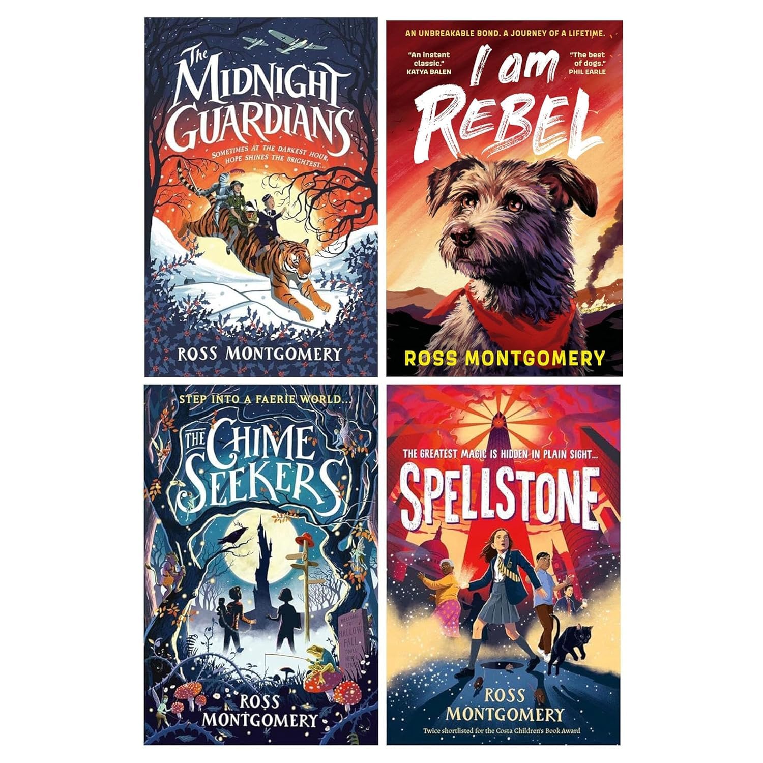 The Midnight Guardians, The Chime Seekers, Spellstone & I am rebel By Ross Montgomery 4 Collection Books Set