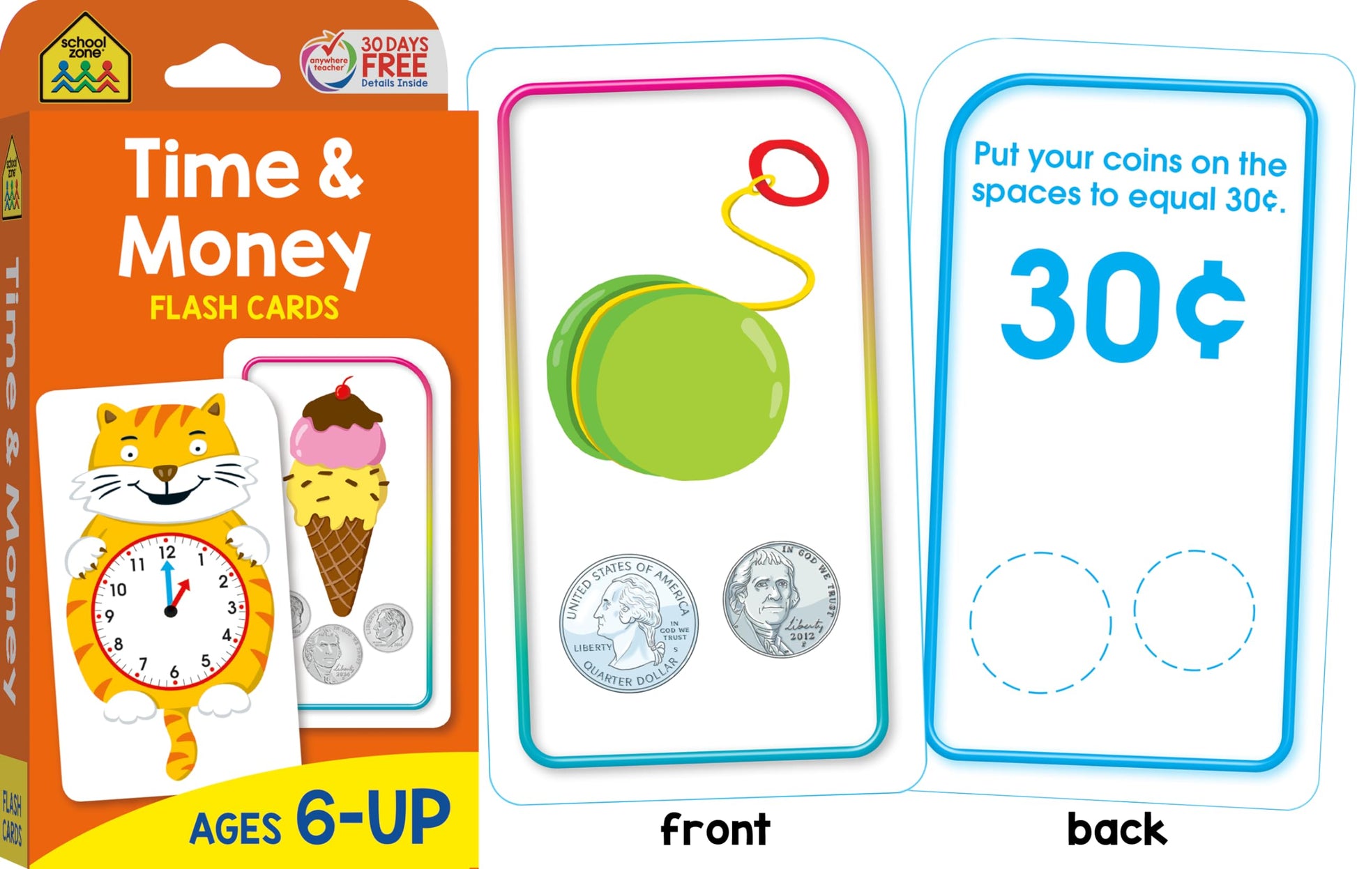 School Zone Math 3-4 4-Pack Flash Cards: 224 Cards, 3rd Grade, 4th Grade, Multiplication 0-12, Division 0-12, Math War Multiplication Game Cards, Time & Money, Telling Time, Coin Values, Ages 6+