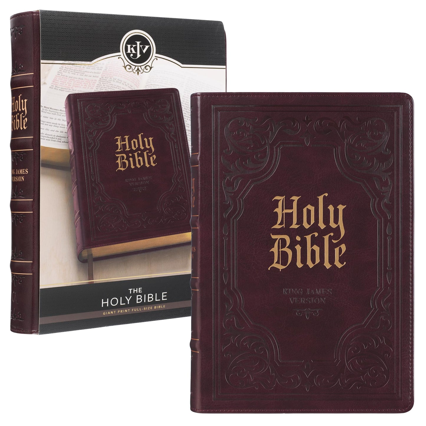 KJV Holy Bible, Giant Print Full-size Faux Leather Red Letter Edition - Thumb Index & Ribbon Marker, King James Version, Dark Brown (KJV Full Size GP Editions)