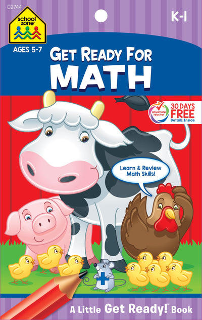 School Zone - Get Ready for Math Workbook - Ages 5 to 7, Kindergarten, 1st Grade, Numbers 0-12, Counting, Addition, Subtraction, and More (School Zone Little Get Ready! Book Series)
