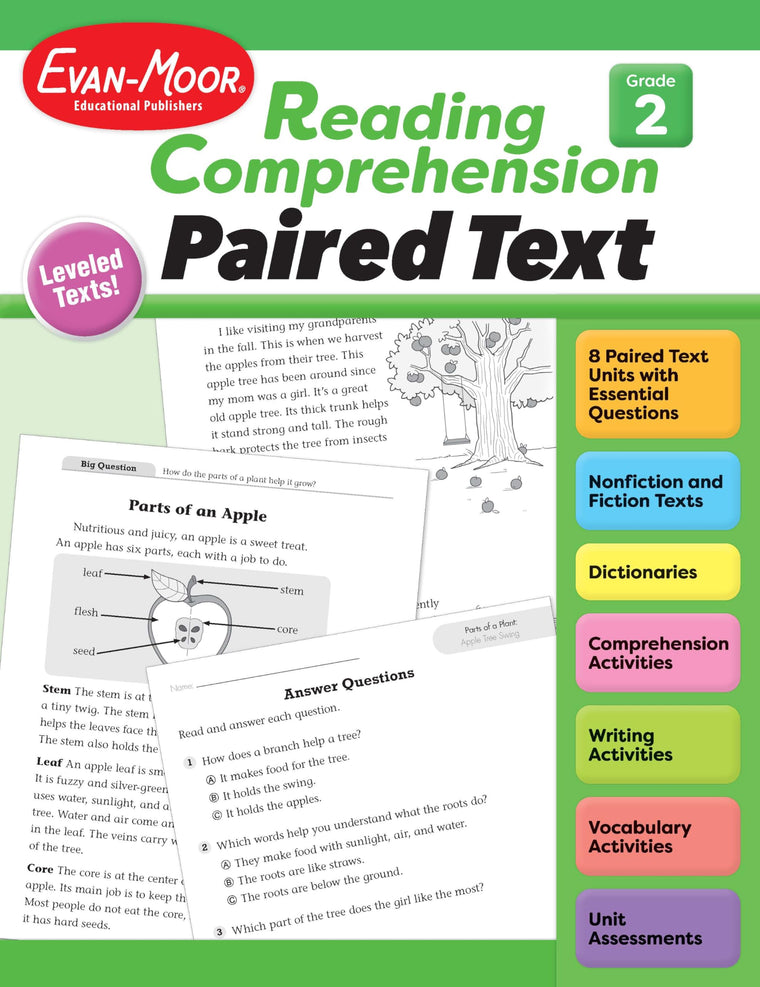 Evan-Moor Reading Comprehension: Paired Text grade 2, Homeschooling and Classroom Resource Workbook, Close Reading, Improve Reading Skills, Nonfiction ... (Reading Comprehension: Reading Paired Text)