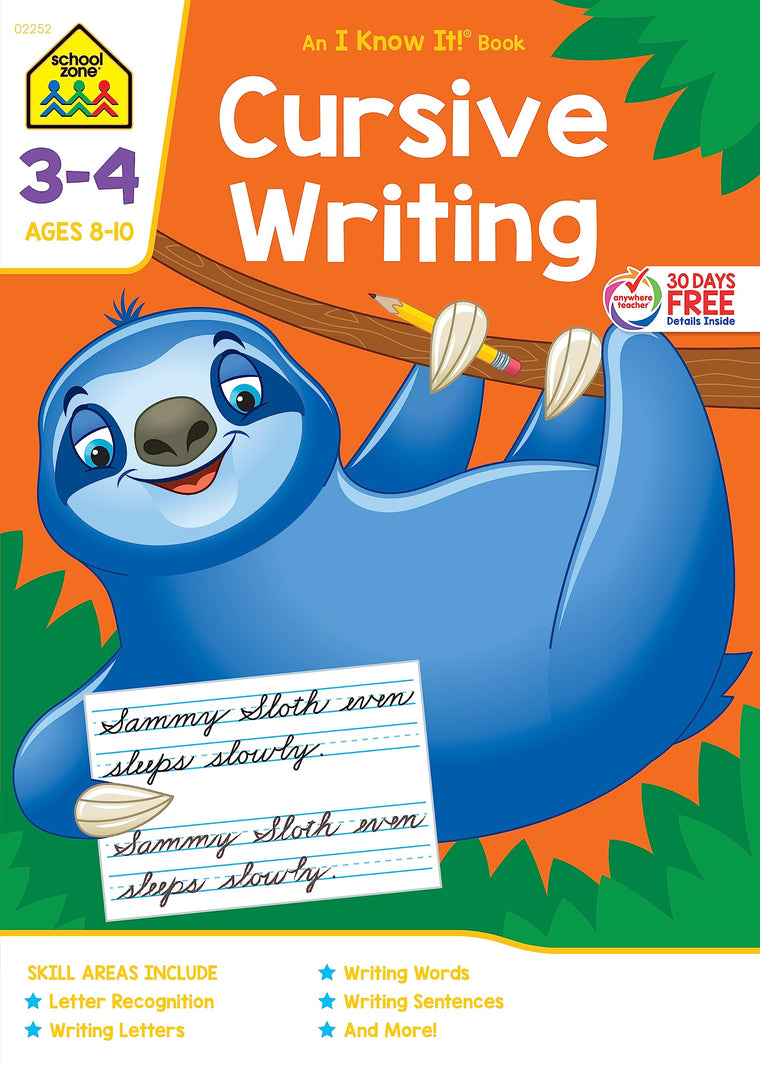 School Zone Cursive Writing Workbook: 64 Pages, 3rd Grade, 4th Grade, Practice Handwriting, Tracing, Letters, Words, Sentences, Ages 8 to 10 (I Know It! Book Series)