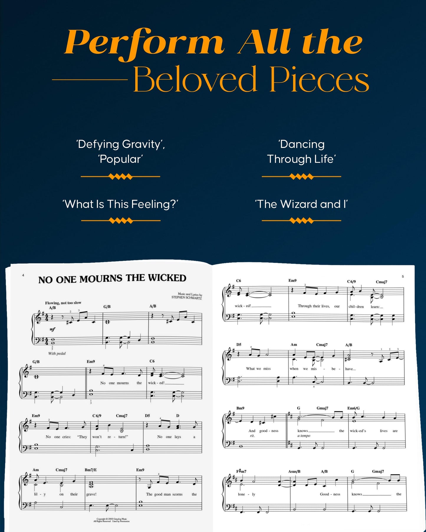 Wicked: A New Musical - Easy Piano Sheet Music of 13 Popular