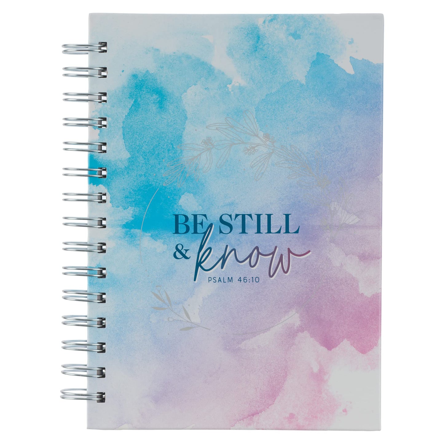 Christian Art Gifts Journal w/Scripture for Women Be Still Psalm 46:10 Bible Verse Watercolor Teal Pink Purple Laurel 192 Ruled Pages, Large Hardcover Notebook, Wire Bound